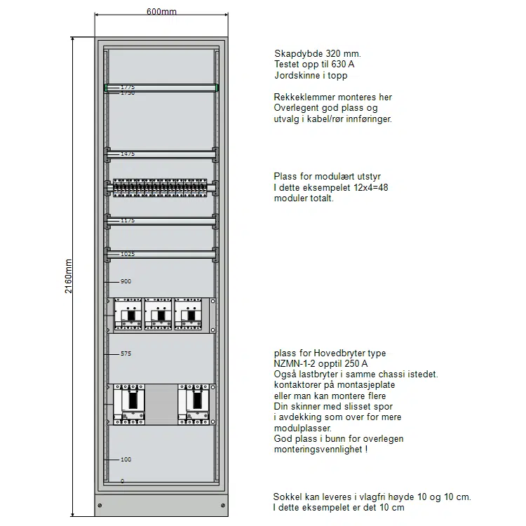 Underfordeling 600mm, 4 rader 250A TN 4 Underfordeling 600mm, 4 rader 250A TN - Bilde 2