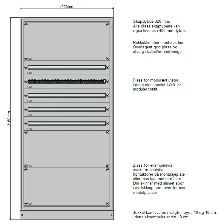 Underfordeling IT 230V 1000mm, 5-10 rader