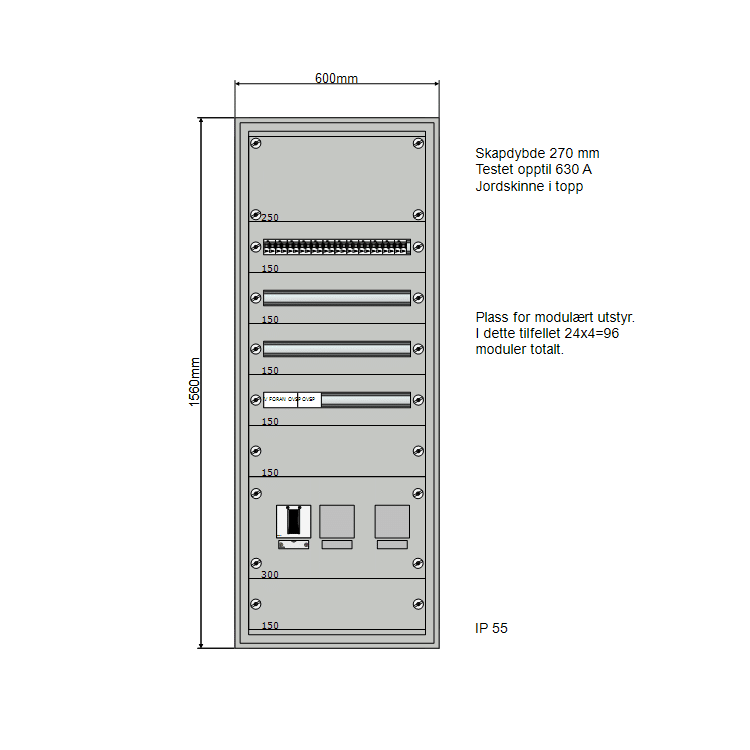 250A Modulskap 600x1560 4 rader