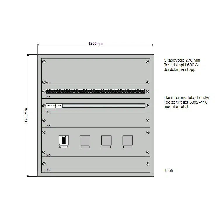 250A Modulskap 1200x1260 2 rader