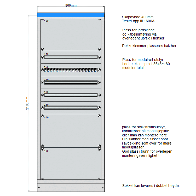 Underfordeling 800 mm IT 230V – 5–10 rader