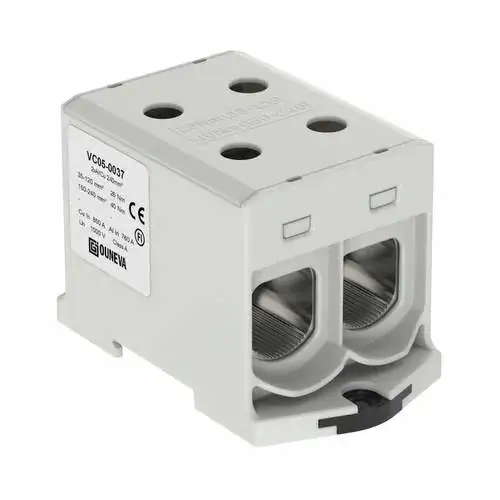 Overgangsklemme Al Cu 35 240mm 2 pol for aluminium- og kobberledere. Egnet for tavler, fordelinger og tilknytningsskap.