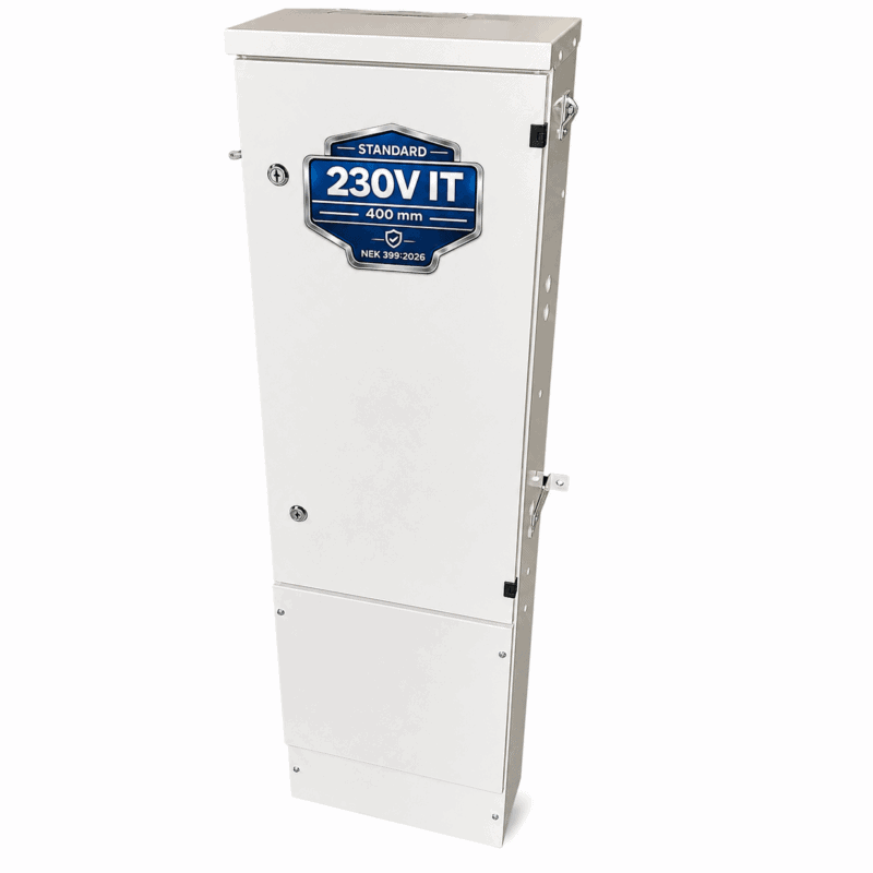 Tilknytningsskap 230V IT standard 400 mm i hvit RAL 9010 utførelse – NEK 399
