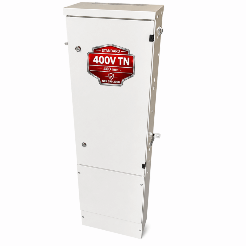 Tilknytningsskap 400V TN standard 400 mm utviklet for NEK 399 – god plass til installasjon og utvidelser