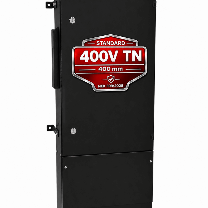 Tilsnytningsskap 400V TN 400 mm i sort aluminium for utendørs installasjon i henhold til NEK 399