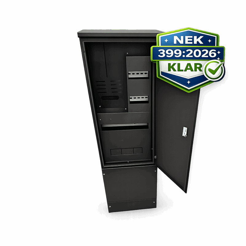 tilknytningsskap 400V TN sort NEK 399 ferdig koblet utendørs skap