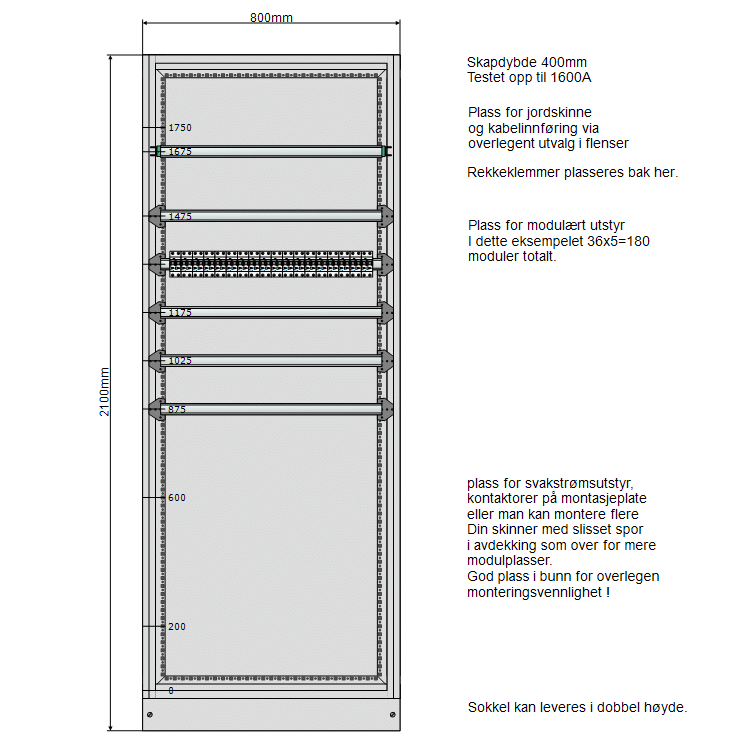 Underfordeling 800 mm IT 230V fra Elskap