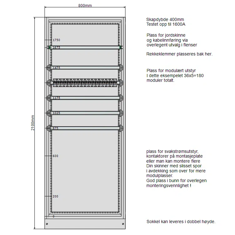 Underfordeling 800 mm IT 230V – 5–10 rader 3 Underfordeling 800 mm IT 230V fra Elskap