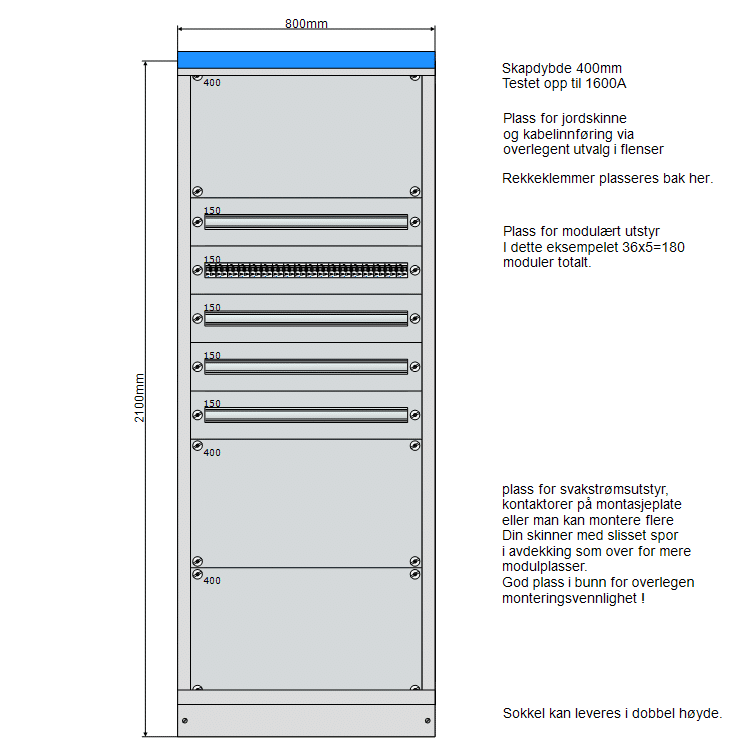 Underfordeling 800 mm TN 400V 5-10 rader